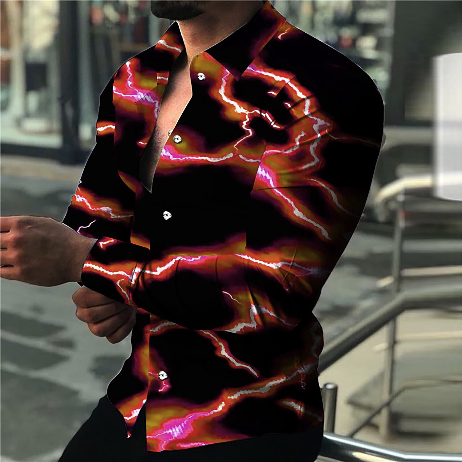 Men's Outdoor Casual Street Fashion Breathable Comfortable Light Print Long Sleeve Shirt