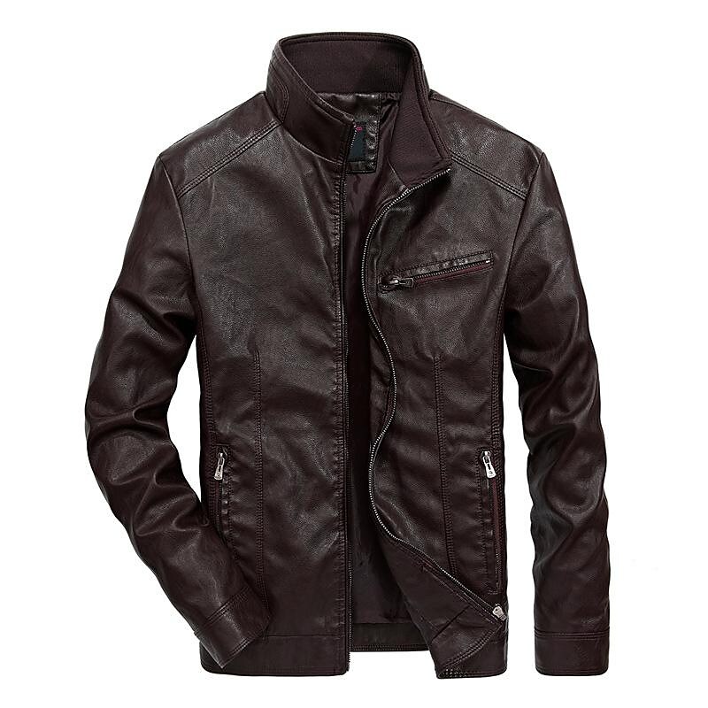 Men pu leather jacket men's plus velvet stand-up collar winter new retro leather jacket coat