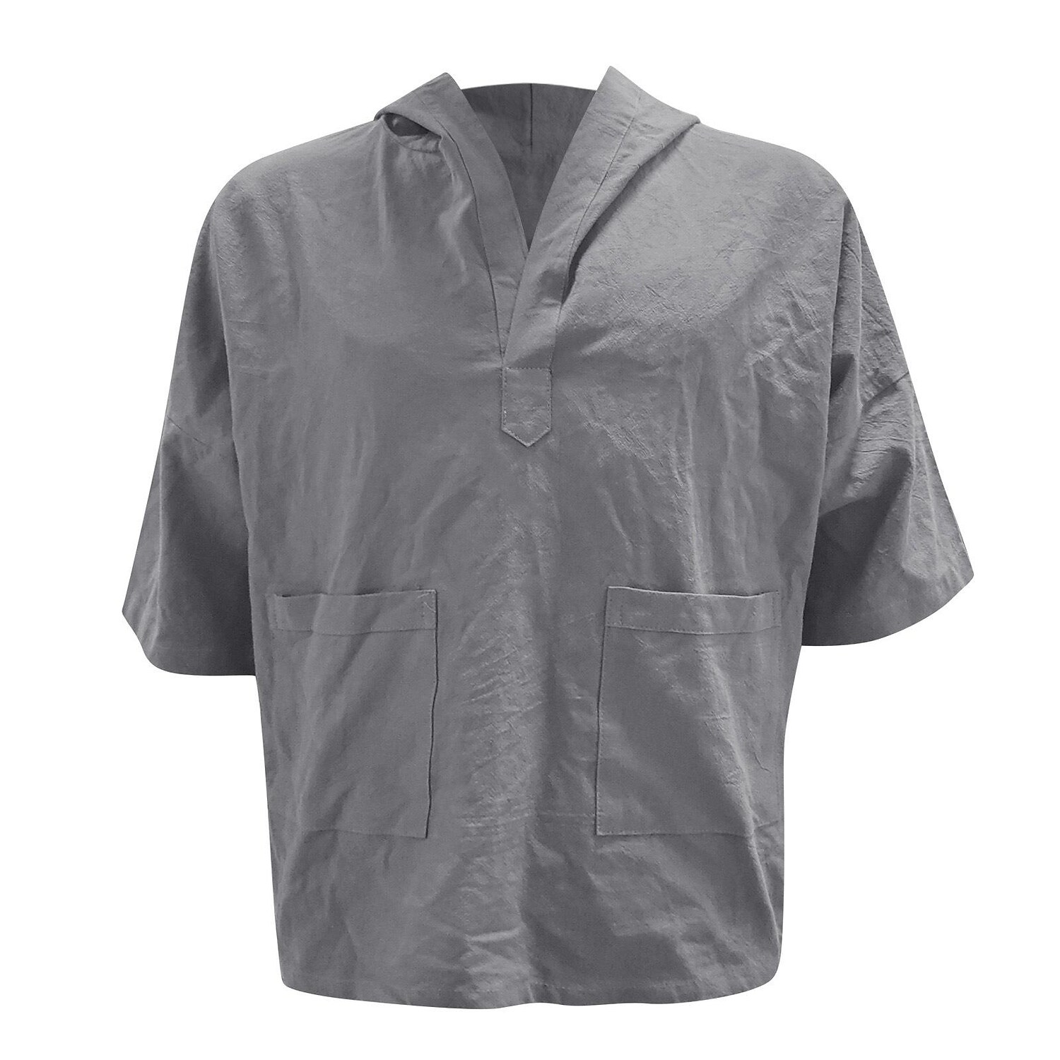 Men's Casual Shirt Solid Color Hooded Daily Half Sleeve Tops Cotton Retro White Black Gray / Summer