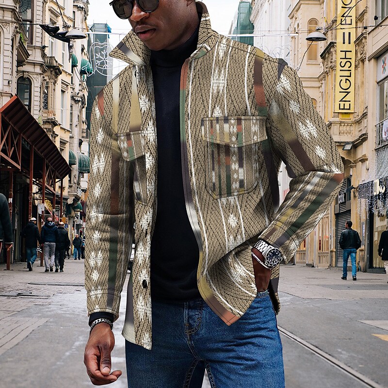 Men's Diamond 3D Digital Print Loose Jacket