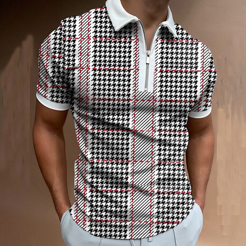 Men's Golf Shirt Geometry Zipper Short Sleeve Street Regular Fit Tops ...