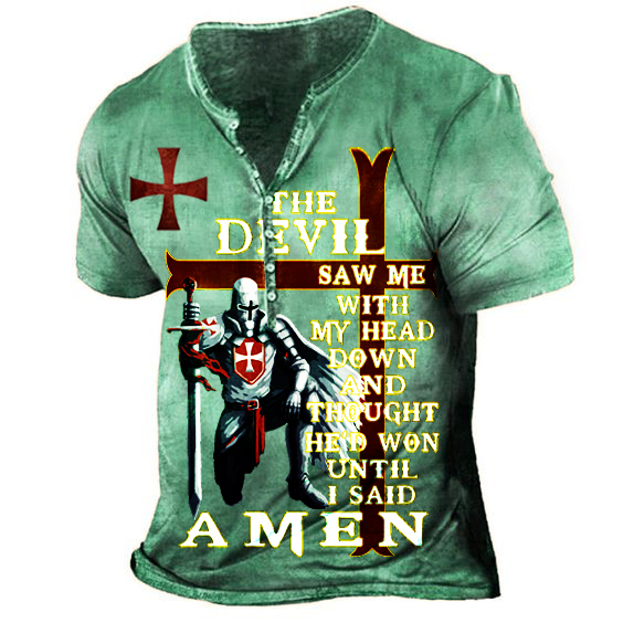 Men's Henley Shirt Tee T shirt Tee 3D Print Graphic Patterned Cross Plus Size Henley Daily Sports Button-Down Print Short Sleeve Tops Designer Basic Casual Big and Tall Brown / Summer / Summer