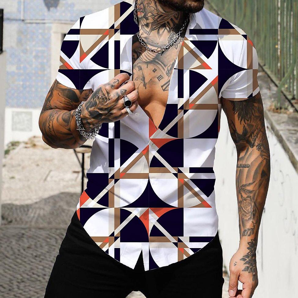 Geometric Tropical Print Muscle Short Sleeve T-Shirt