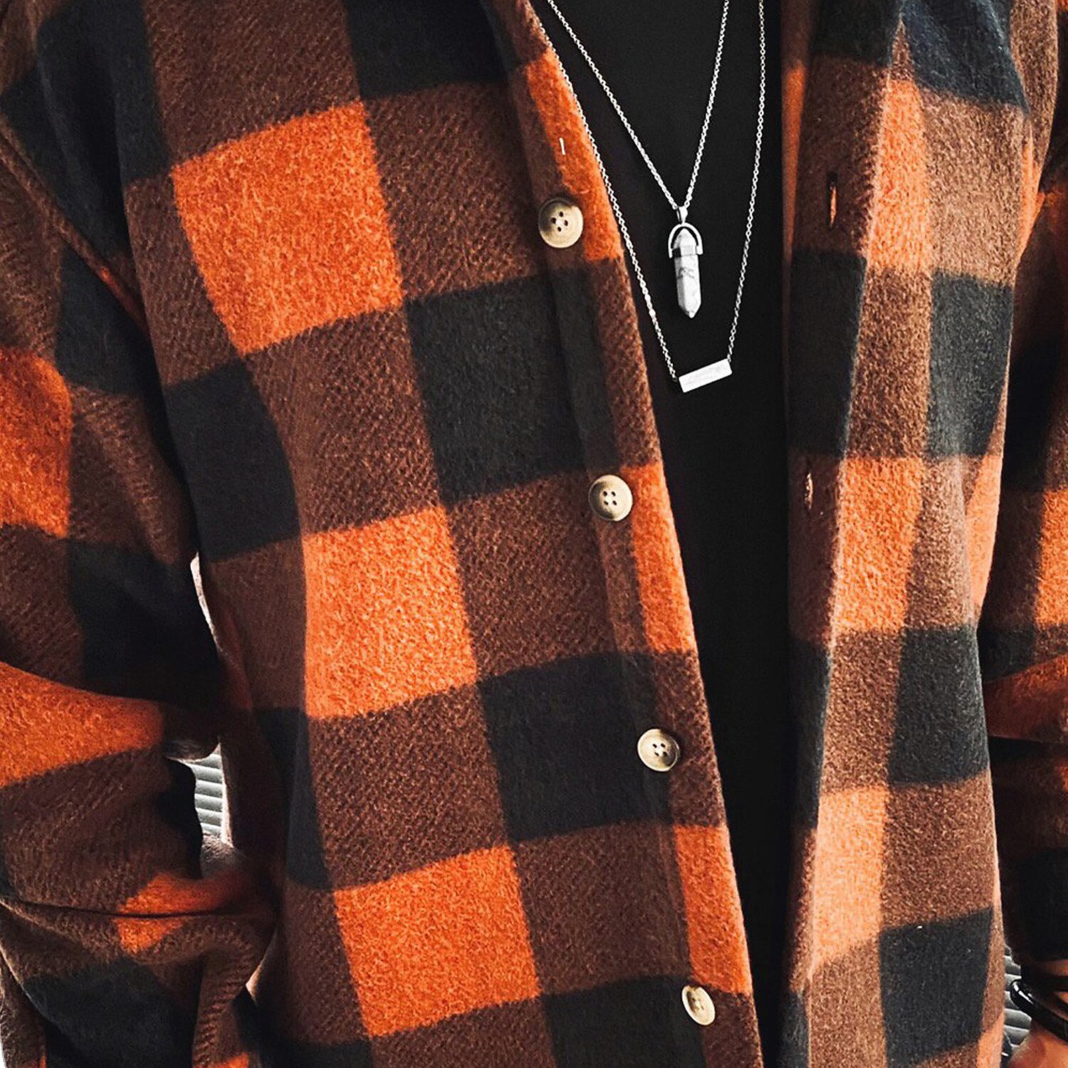 Men's comfortable orange plaid shirt