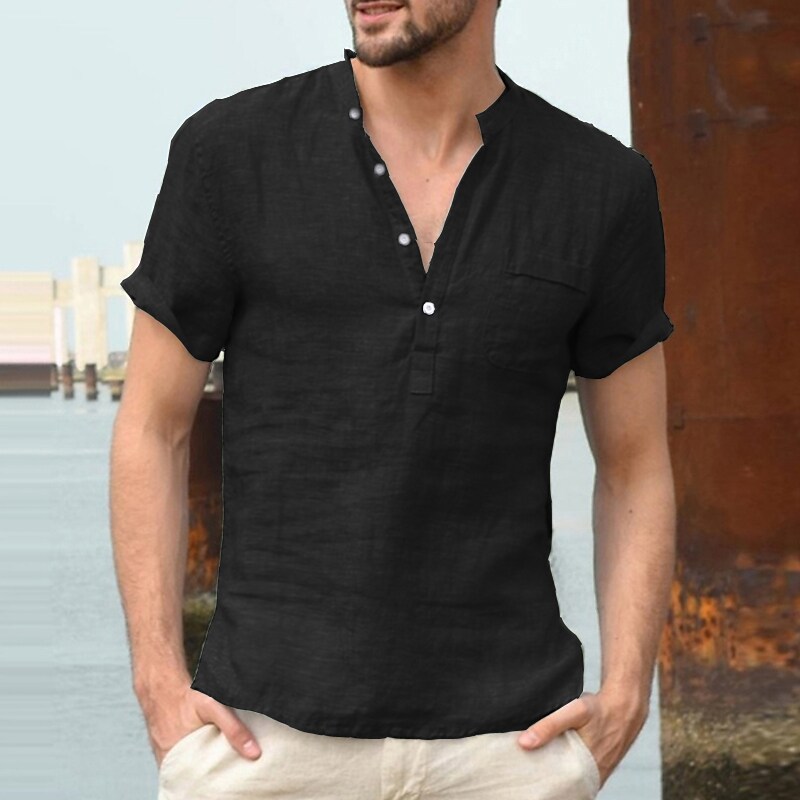 Men's shirt solid color classic pocket short sleeve