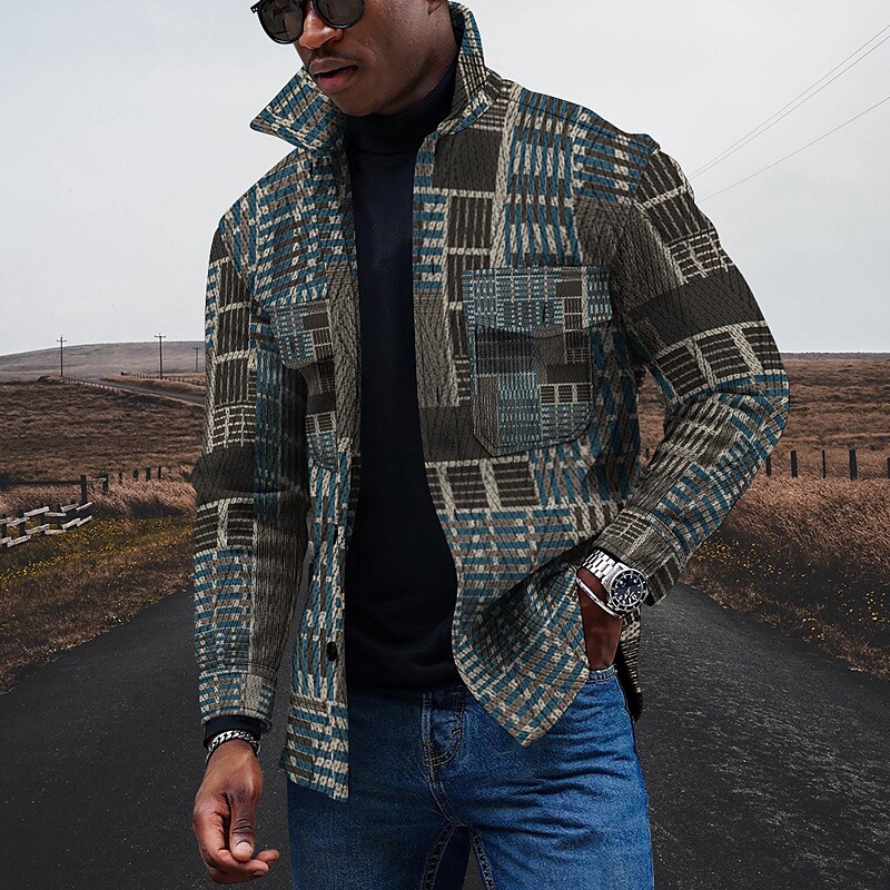 Men's Diamond 3D Digital Print Loose Jacket