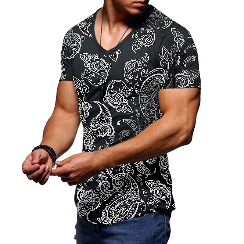 Men's T shirt Tee Graphic V Neck Casual Work Tops Cool Muscle White Black Blue