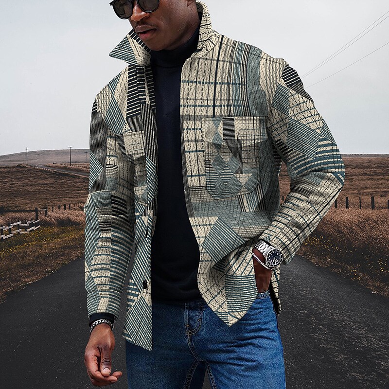 Men's Diamond 3D Digital Print Loose Jacket