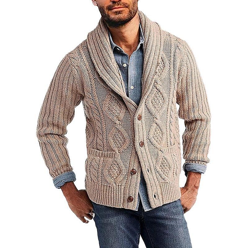 Men solid color long-sleeved knitted jacket sweater men