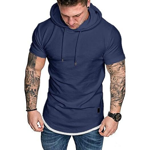 Summer men's casual fashion solid color hooded short sleeve t-shirt