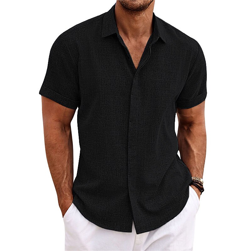 Men's Shirt Linen Shirt Casual Shirt Summer Shirt Beach Shirt Button Down Shirt Black White Pink Short Sleeve Plain Lapel Summer Casual Daily Clothing Apparel