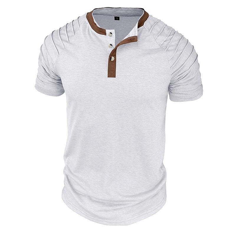 2023 Men's Color Matching Short Sleeved Henley Shirt