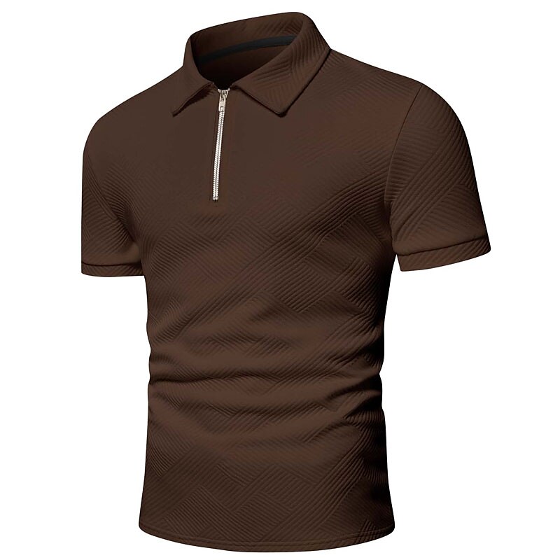 Men's Outdoor Golf Street Casual Breathable Comfortable Light Plain Zip Short Sleeve Polo Shirt