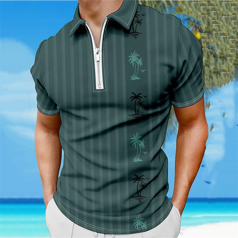Men's Turndown Zipper Short Sleeves Polo