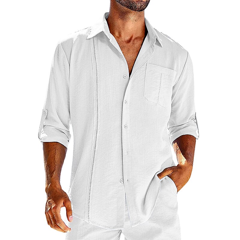 Men's Casual  Beach Plain Lapel Long Sleeve Linen Shirt