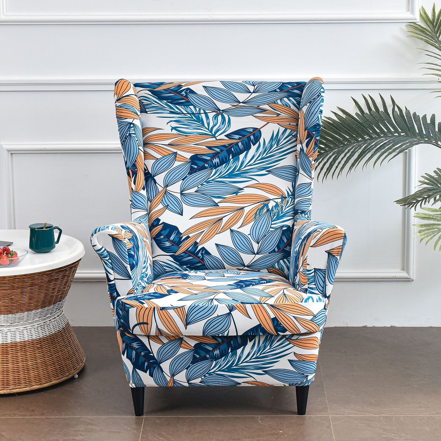 Wing Chair Slipcovers Spandex Stretch Sofa Covers Wingback Armchair Covers with Seat Pad Cushion Cover Arms Printing Pattern Fabric Furniture Protector for Living Room Wingback Chair #8835465