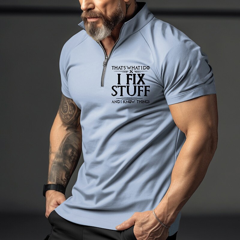 Men's Outdoor Street Golf Vintage Fashion Comfortable Breathable Print Zipped Short Sleeve Polo Shirt