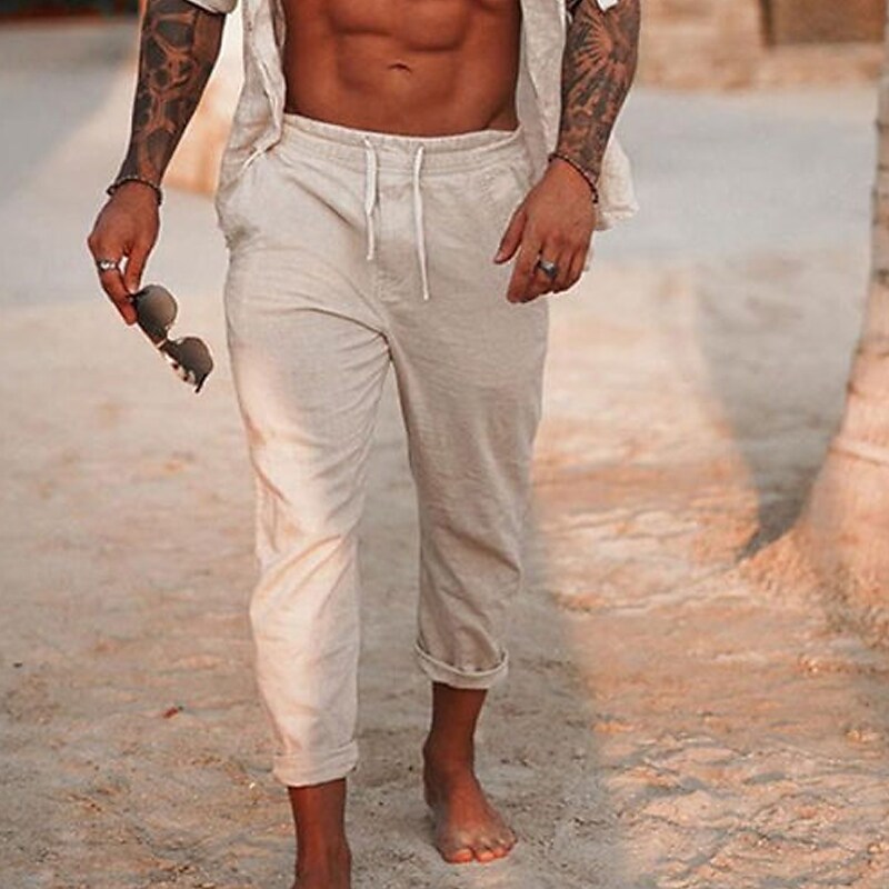 Men's Simple Chic & Modern Jogger Trousers Drawstring Elastic Waist Pants Daily Beach Micro-elastic Solid Colored Comfort Breathable Mid Waist White Black Gray S M L XL XXL