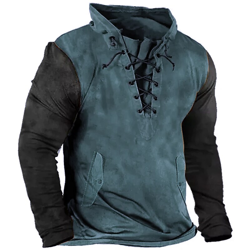 Men's Sweatshirt Pullover Green Black Blue Purple Brown Standing Collar Color Block Graphic Prints Lace up Sports & Outdoor Casual Daily 3D Print Basic Streetwear Designer Spring &  Fall Clothing