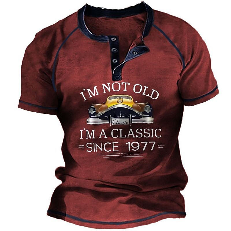 Men's Car Graphic Prints Letter  Short Sleeve Henley Shirt