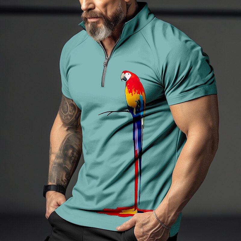 Men's Outdoor Golf Street Fashion Comfortable Breathable Soft Prints Zipped Short Sleeve Polo Shirt