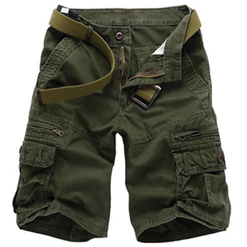 Men's  Multi Pocket Straight Leg Solid Colored Comfort Wearable Knee Length Outdoor Cargo Shorts