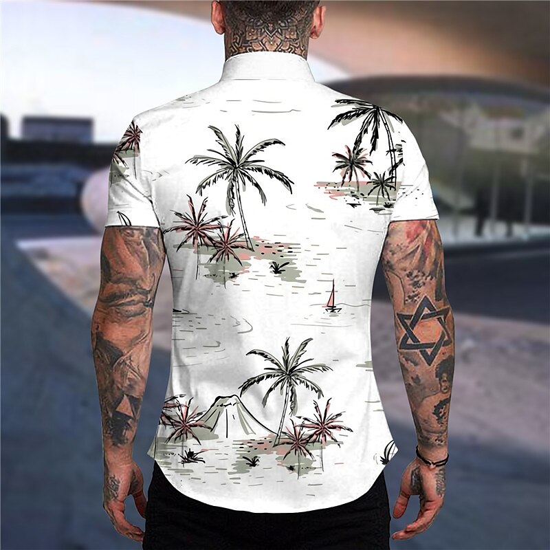 Men's Outdoor Beach Hawaiian Casual Fashion Breathable Comfortable Light Print Short Sleeve Shirt