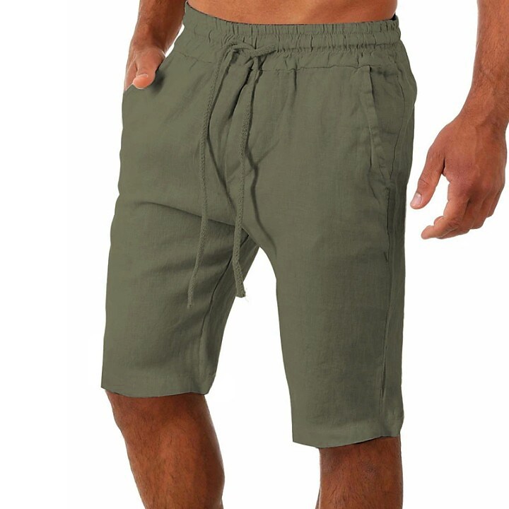 Men's Side Pockets Drawstring Moisture Wicking Yoga Fitness Gym  Loose Linen Shorts 