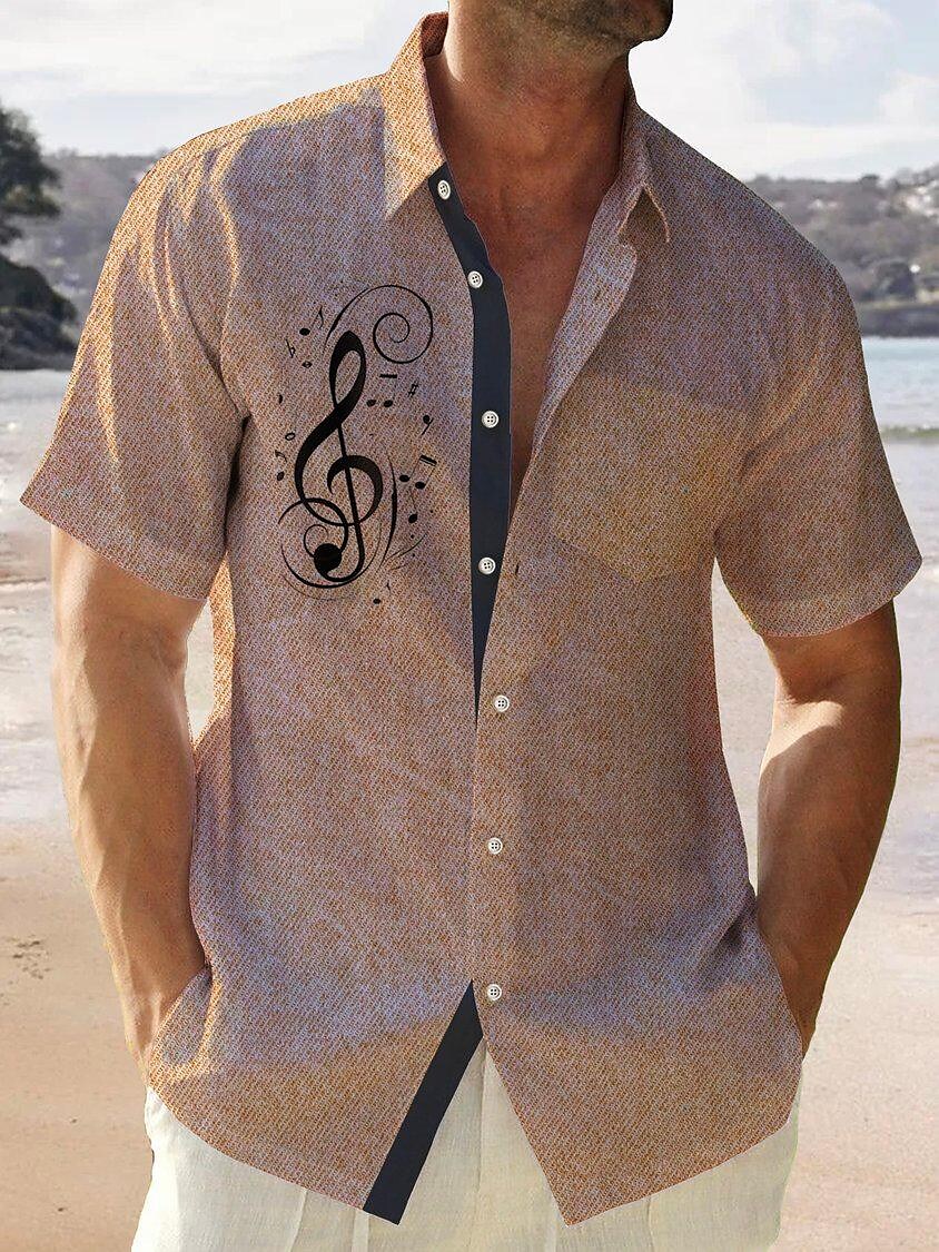 Men's Music Notes Turndown  Street Casual Button-Down  Short Sleeves Shirt 