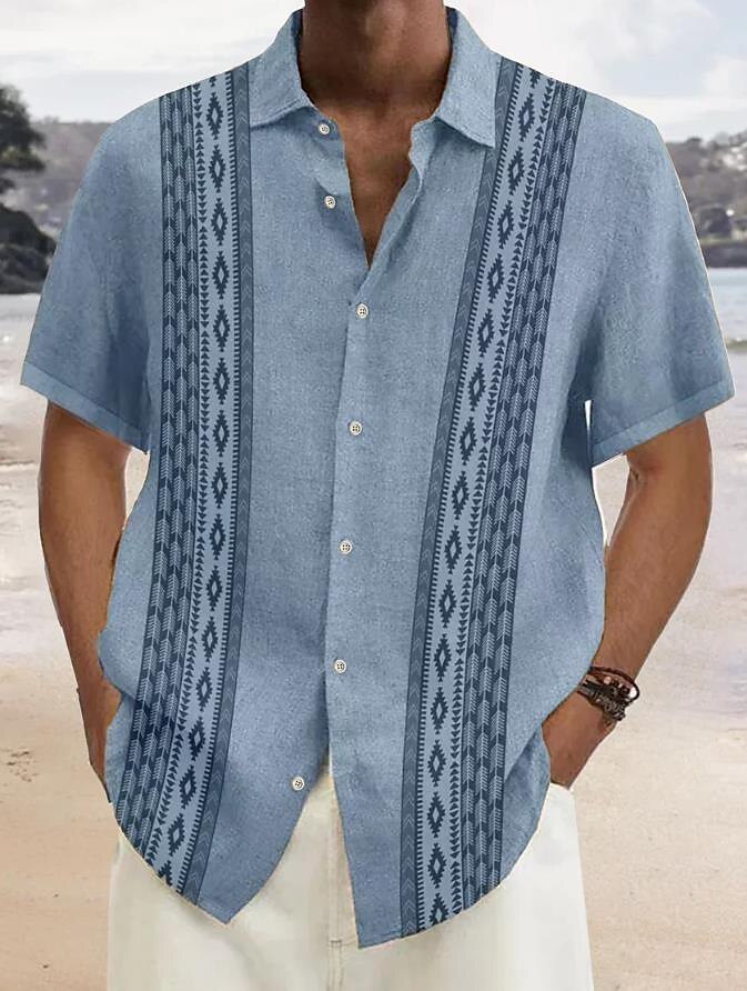 Men's Outdoor Holiday Casual Hawaiian Fashion Street Breathable Comfortable Light Print Short Sleeve Shirt