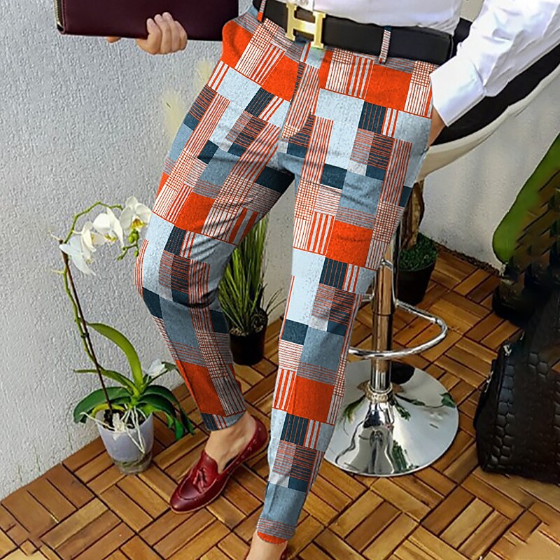 Men's Chinos   Pocket Straight Leg Print Color Block Lattice Graphic Prints  Jogger Pants