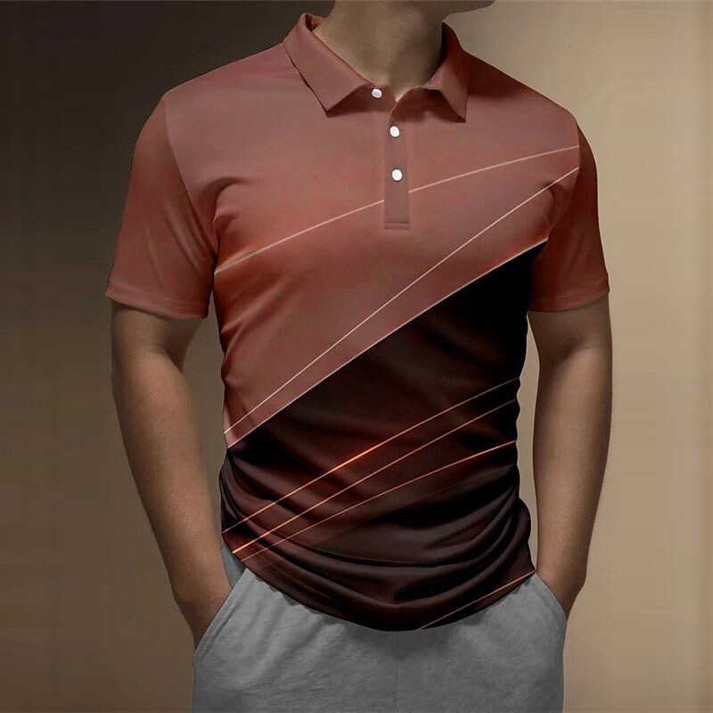 Men's  Graphic Prints Geometry Turndown  Button-Down Short Sleeves Polo Shirt 