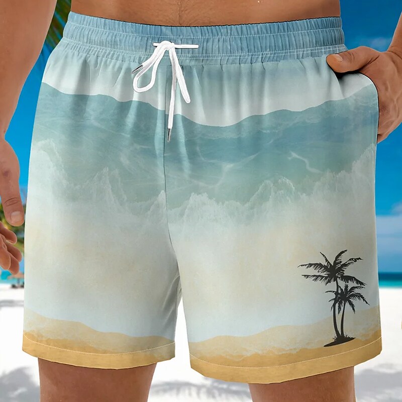 Men's Beach Drawstring with Mesh lining Elastic Waist  Quick Dry Swim Shorts