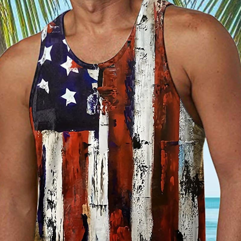 Men's American Flag National Flag Crew Neck Sleeveless  Undershirt 