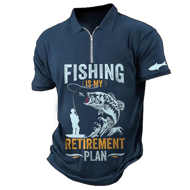 Men's Zip Polo Polo Shirt Golf Shirt Letter Graphic Prints Fishing Turndown Black Blue Brown Green Gray Outdoor Street Short Sleeves Zipper Print Clothing Apparel Fashion Designer Casual Breathable