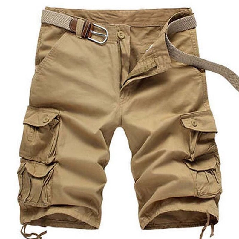 Men's  Leg Drawstring Multi Pocket Plain Comfort Outdoor Cargo Shorts 