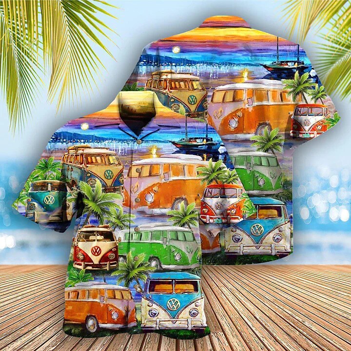 Men's Hippie Bus Turndown   Button-Down Short Sleeve  Hawaiian Shirt 