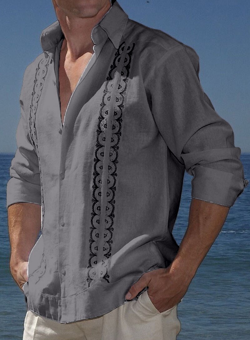 Men's Linen Shirt Casual Shirt Summer Shirt Beach Shirt White Pink Blue Long Sleeve Striped Lapel Spring & Summer Hawaiian Holiday Clothing Apparel Print