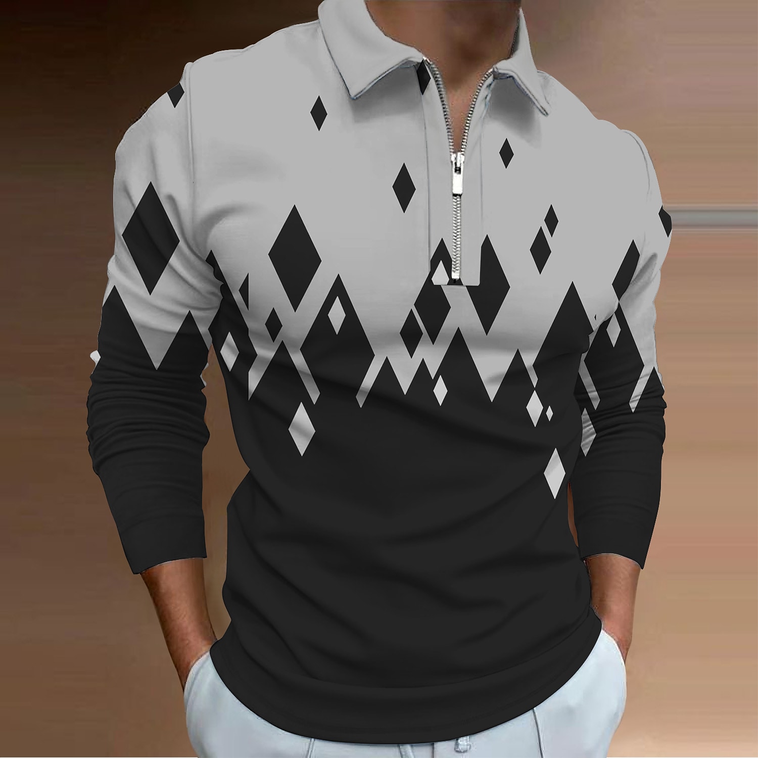 Men's Polo Shirt Golf Shirt Zip Polo Abstract Graphic Prints Geometry 
