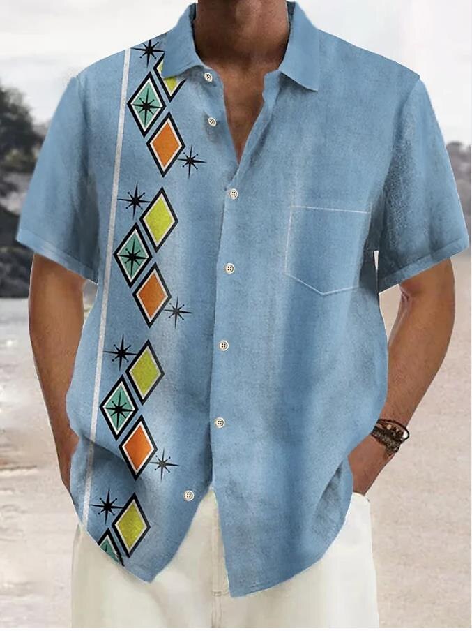 Men's Outdoor Holiday Casual Hawaiian Fashion Street Breathable Comfortable Light Print Short Sleeve Shirt