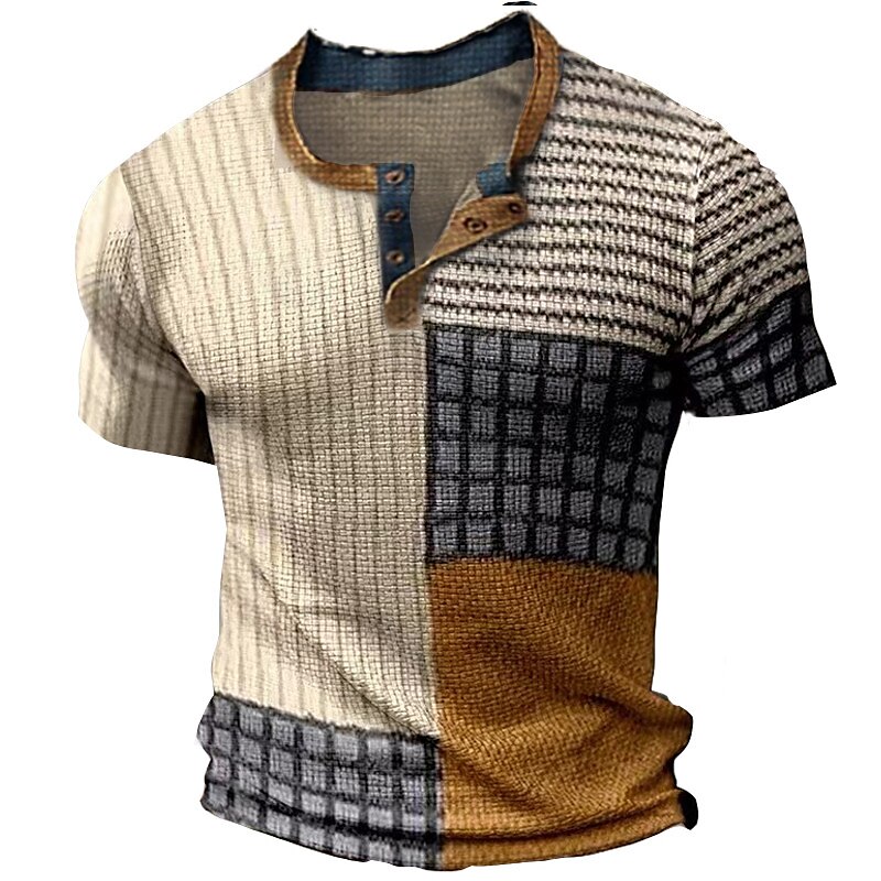 Men's Waffle Henley Shirt Outdoor Casual Fashion Breathable Soft Short
