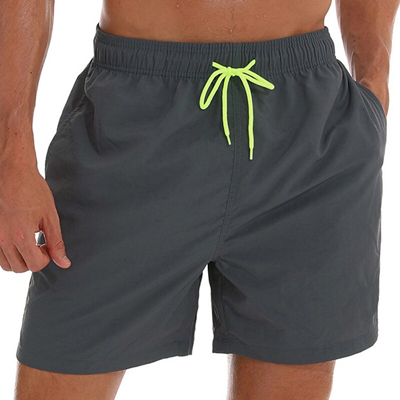 Men's Sport Runing Swimming Pockets Drawstring Breathable Solid Color Shorts 