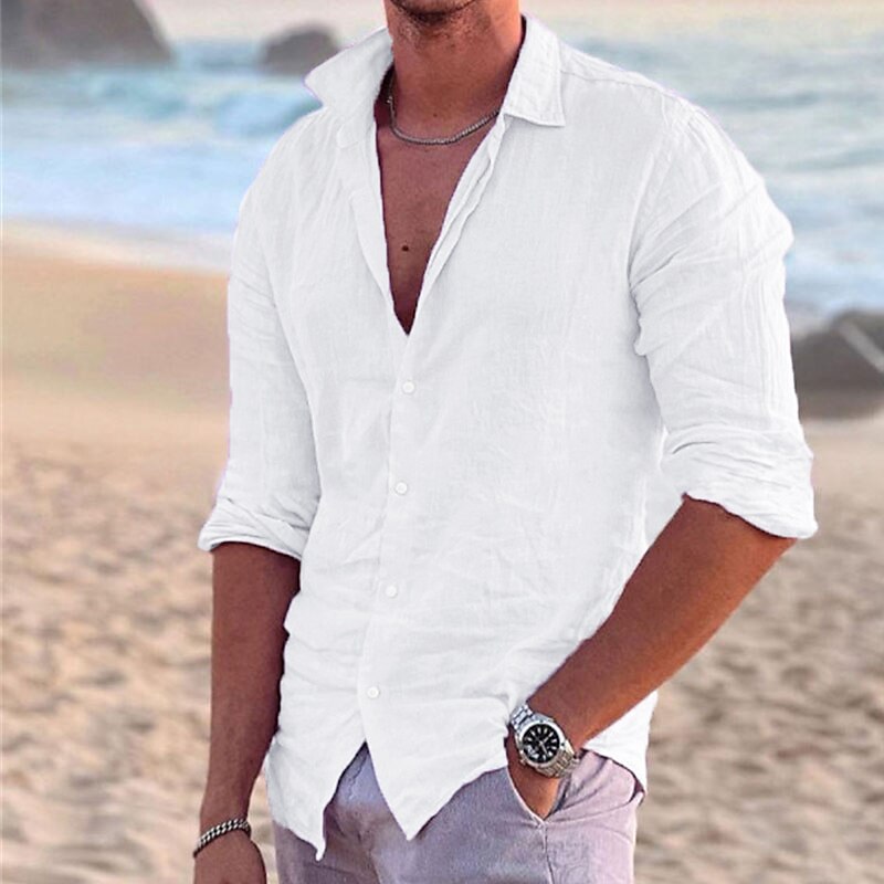 Men's Outdoor Beach Fashion Casual Breathable Comfortable Light Plain Long Sleeve Shirt