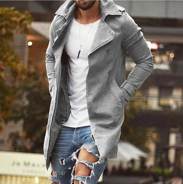 Men's mid-length slim fit trench coat