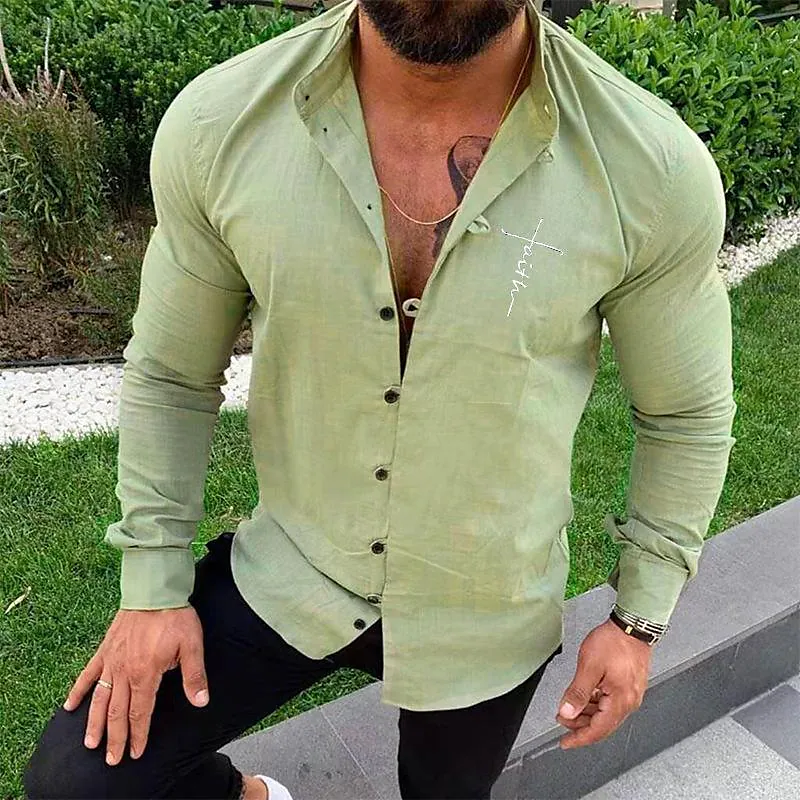 Cotton Linen Solid Color Stand Collar Casual Shirt