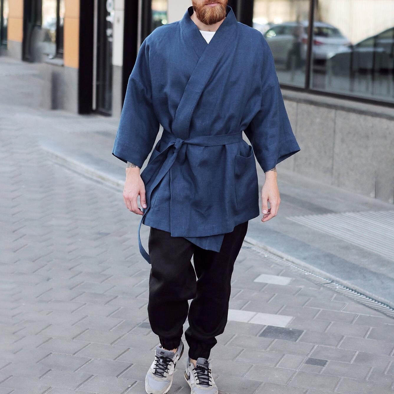 Men's Linen Blue Loose Coat