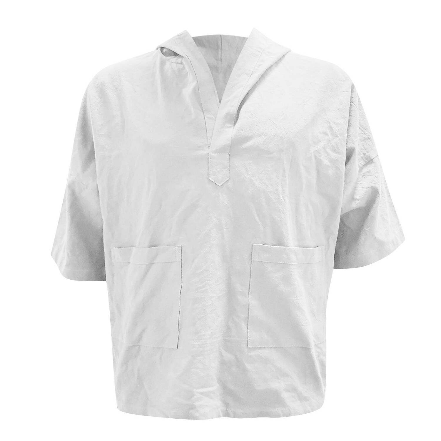 Men's Casual Shirt Solid Color Hooded Daily Half Sleeve Tops Cotton Retro White Black Gray / Summer