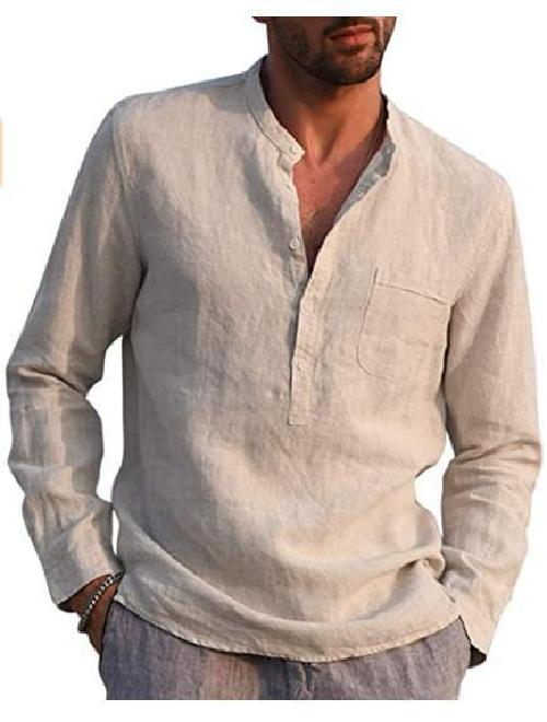 Men's V-Neck Casual Linen Shirt