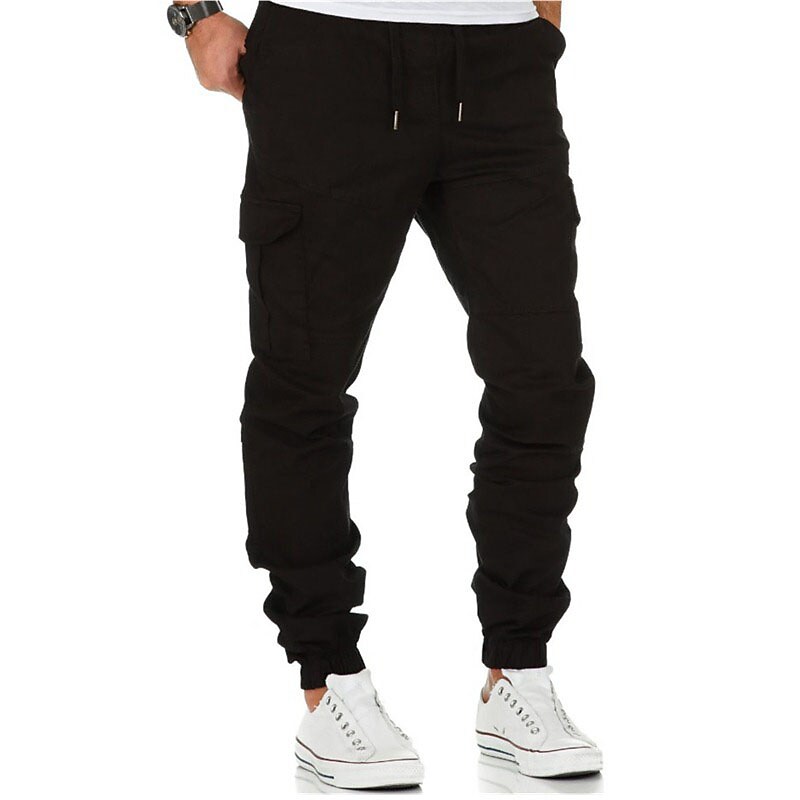 Men's Workout Pants Pocket Drawstring Solid Color Full Length Daily Weekend Stylish Athleisure Green Black Micro-elastic