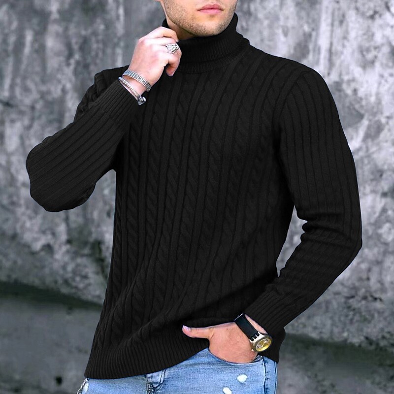 Men's Sweater Pullover Ribbed Knit Cropped Knitted Solid Color Turtleneck Keep Warm Modern Contemporary Work Daily Wear Clothing Apparel Fall & Winter Khaki Light Gray M L XL / Long Sleeve
